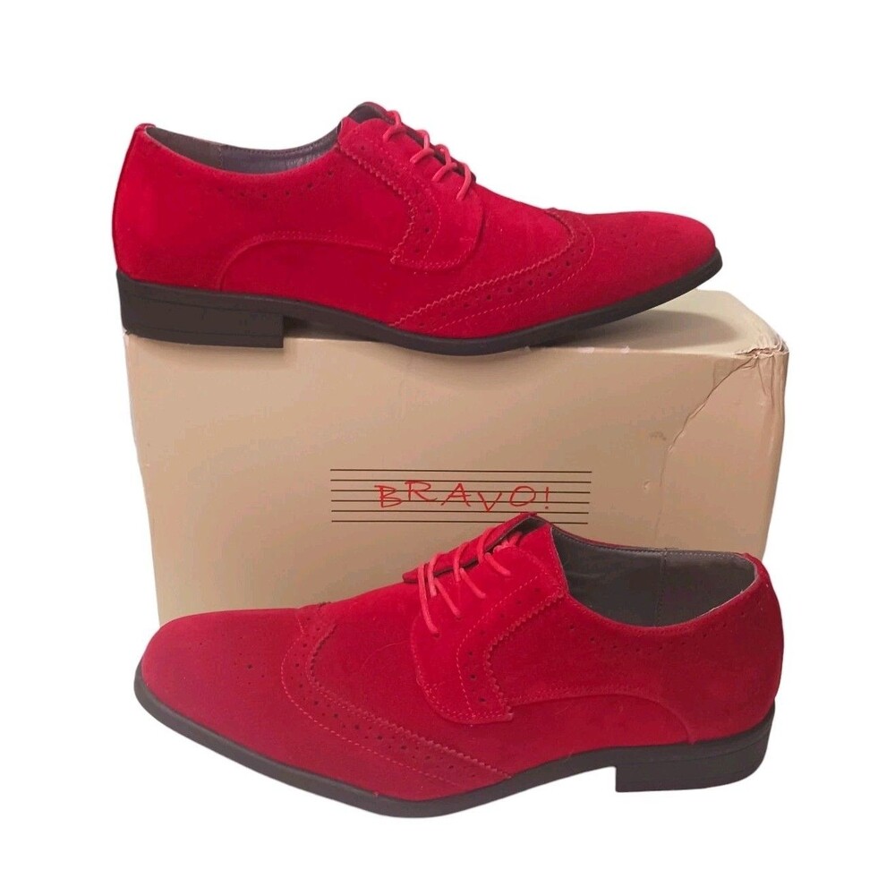 NEW BRAVO KING-3 Men's Size 10 Dress Shoes Red Faux Suede Classic Oxford Wingtip